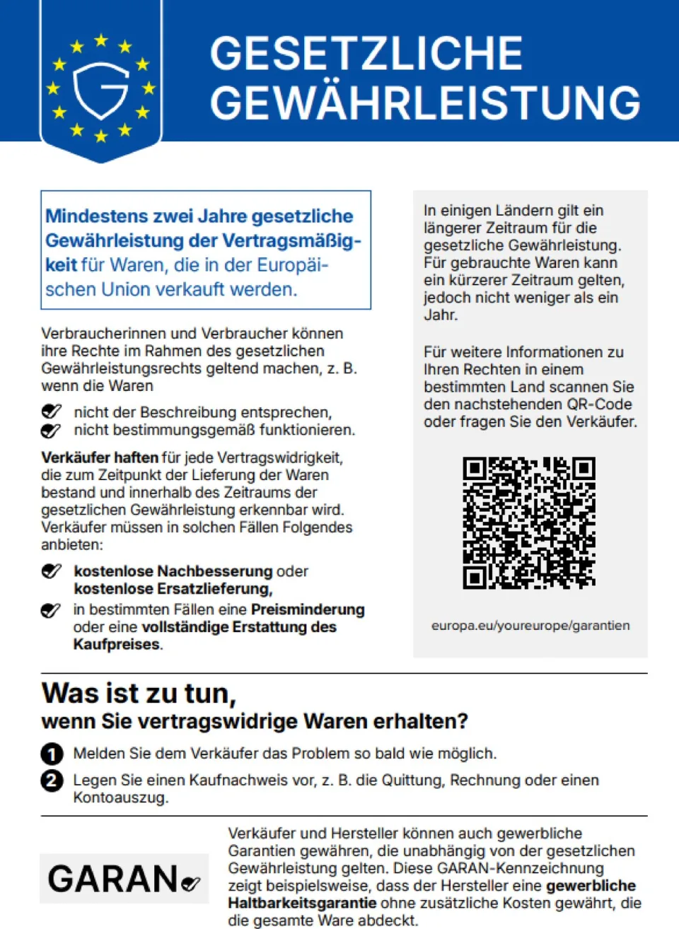Gesetzliche Pflicht zur Vertragsmäßigkeit der Ware