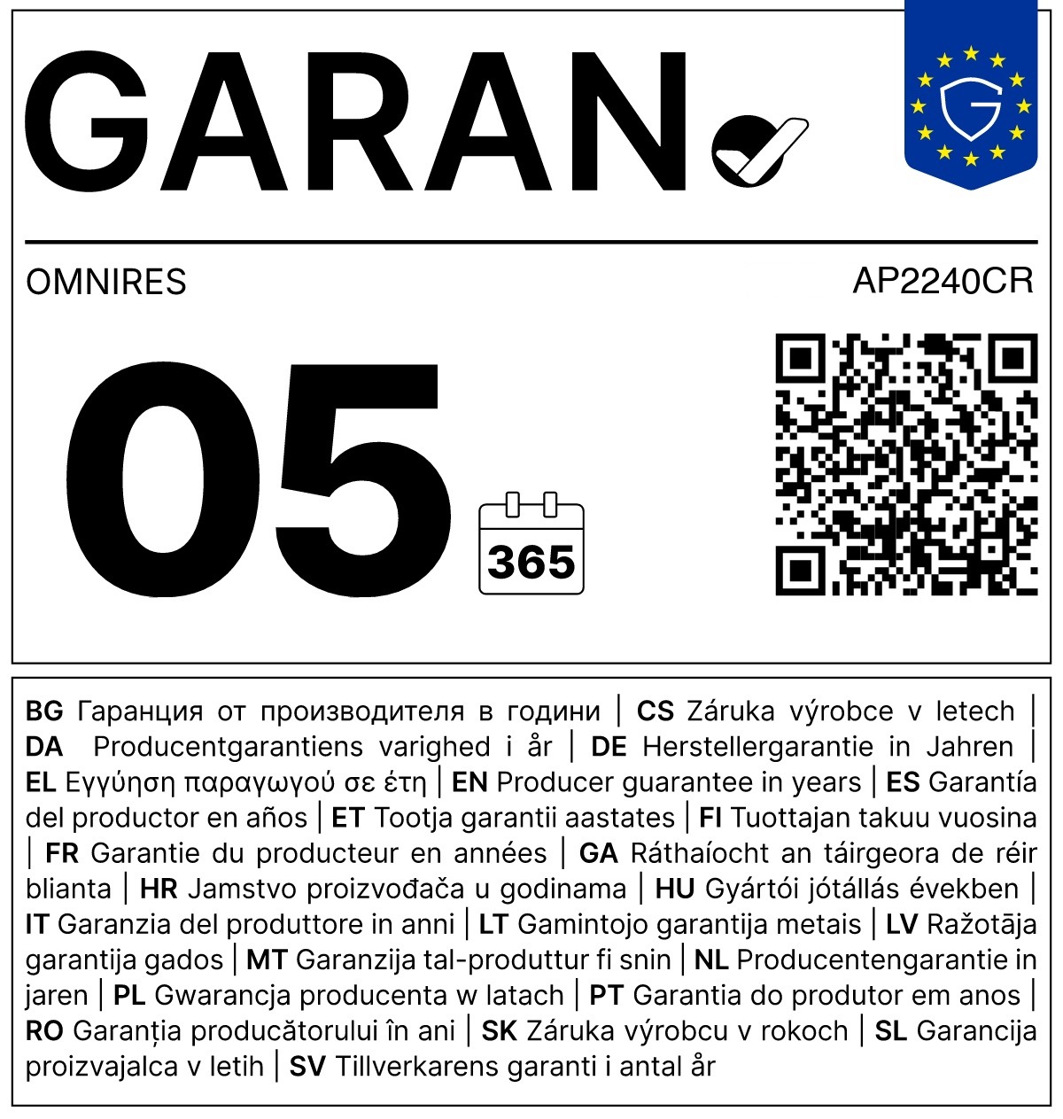 GARAN — 5 lat gwarancji producenta
