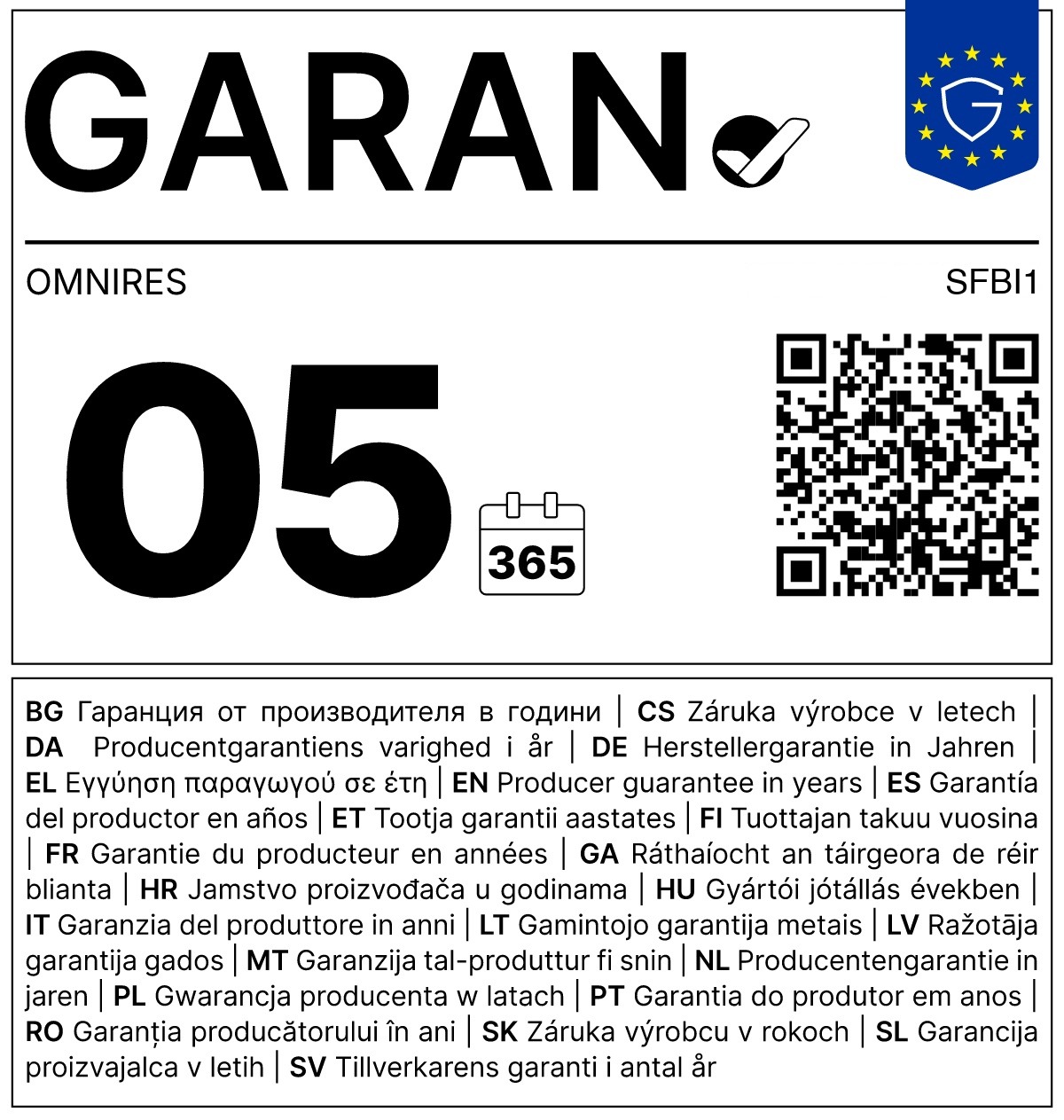 GARAN — garanția producătorului de 5 ani
