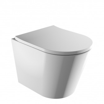 rimless wall-mounted toilet with soft-close seat, 52 x 36 cm