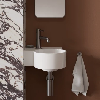 umywalka nablatowa/wisząca - lewa, 33 x 34 cm