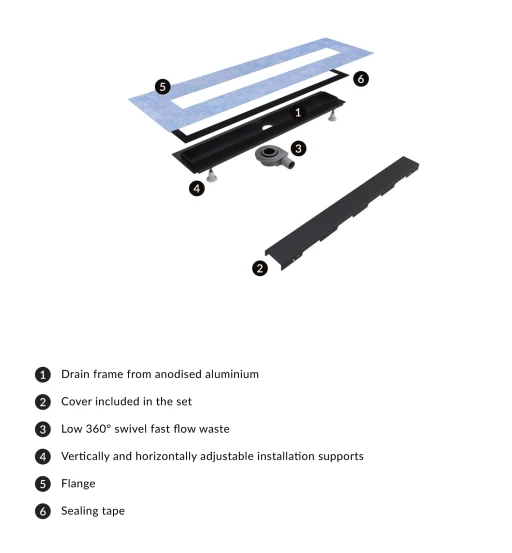 linear shower drain with full cover, 90 cm