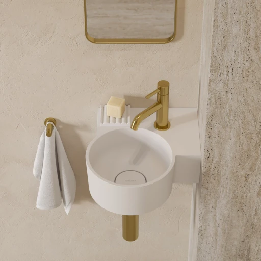 umywalka nablatowa/wisząca - prawa, 33 x 34 cm