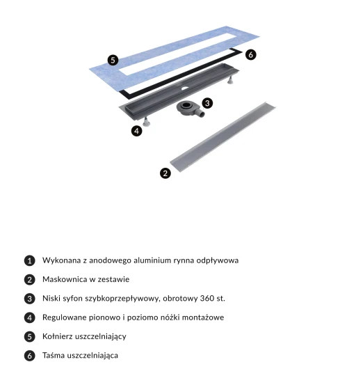 prysznicowy odpływ liniowy z maskownicą do wklejenia płytek, 100 cm