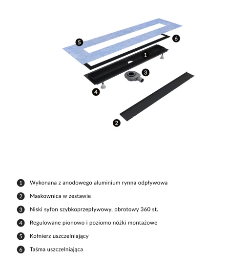 prysznicowy odpływ liniowy z maskownicą do wklejenia płytek, 100 cm