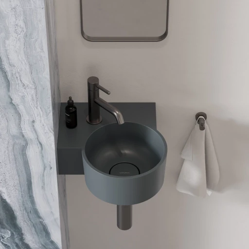 umywalka nablatowa/wisząca - lewa, 33 x 34 cm