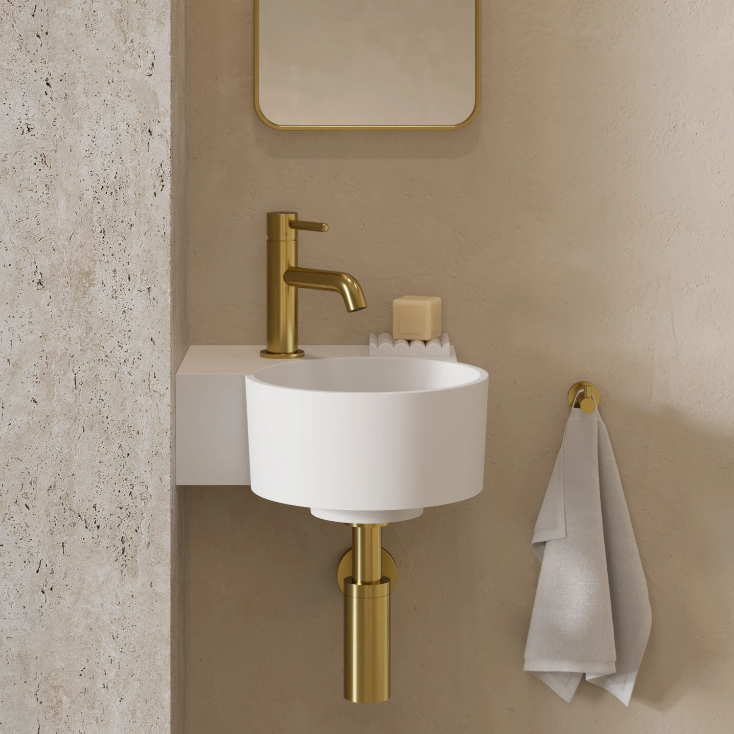 umywalka nablatowa/wisząca - lewa, 33 x 34 cm