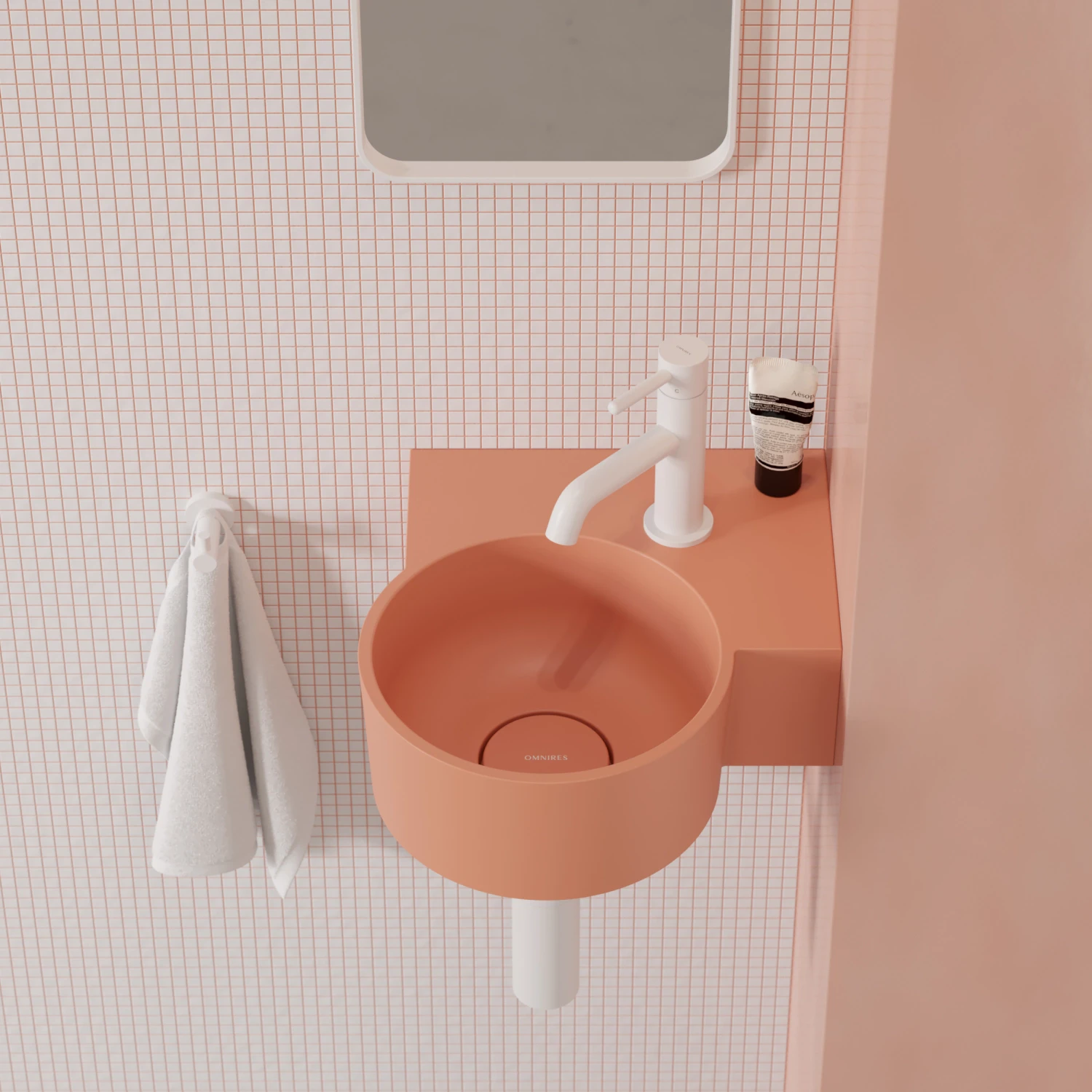 vasque à poser/suspendu - droite, 33 x 34 cm