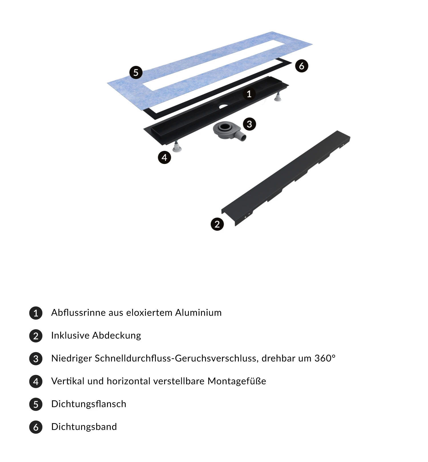 linear shower drain with full cover, 80 cm