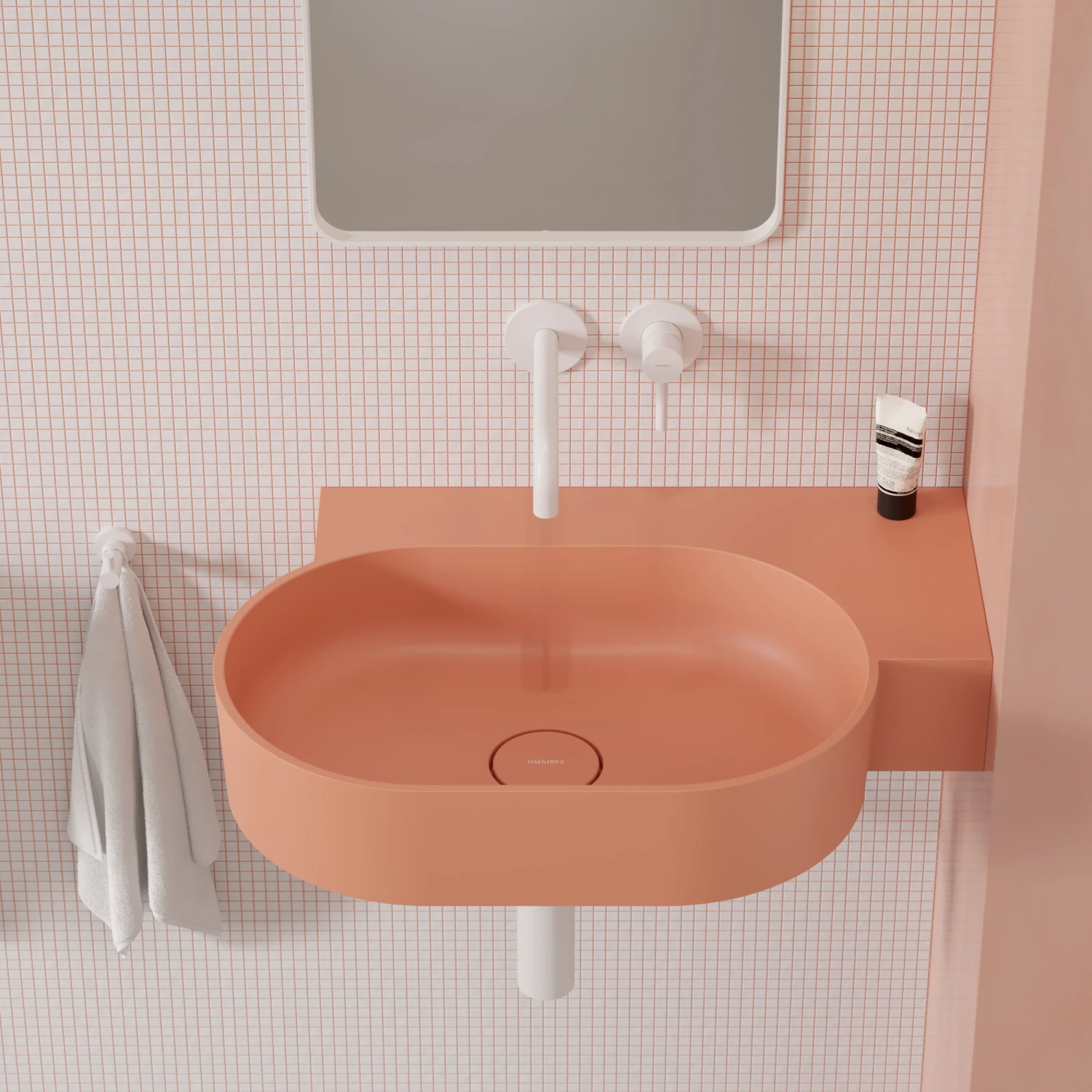 umywalka nablatowa/wisząca - prawa, 64 x 44 cm