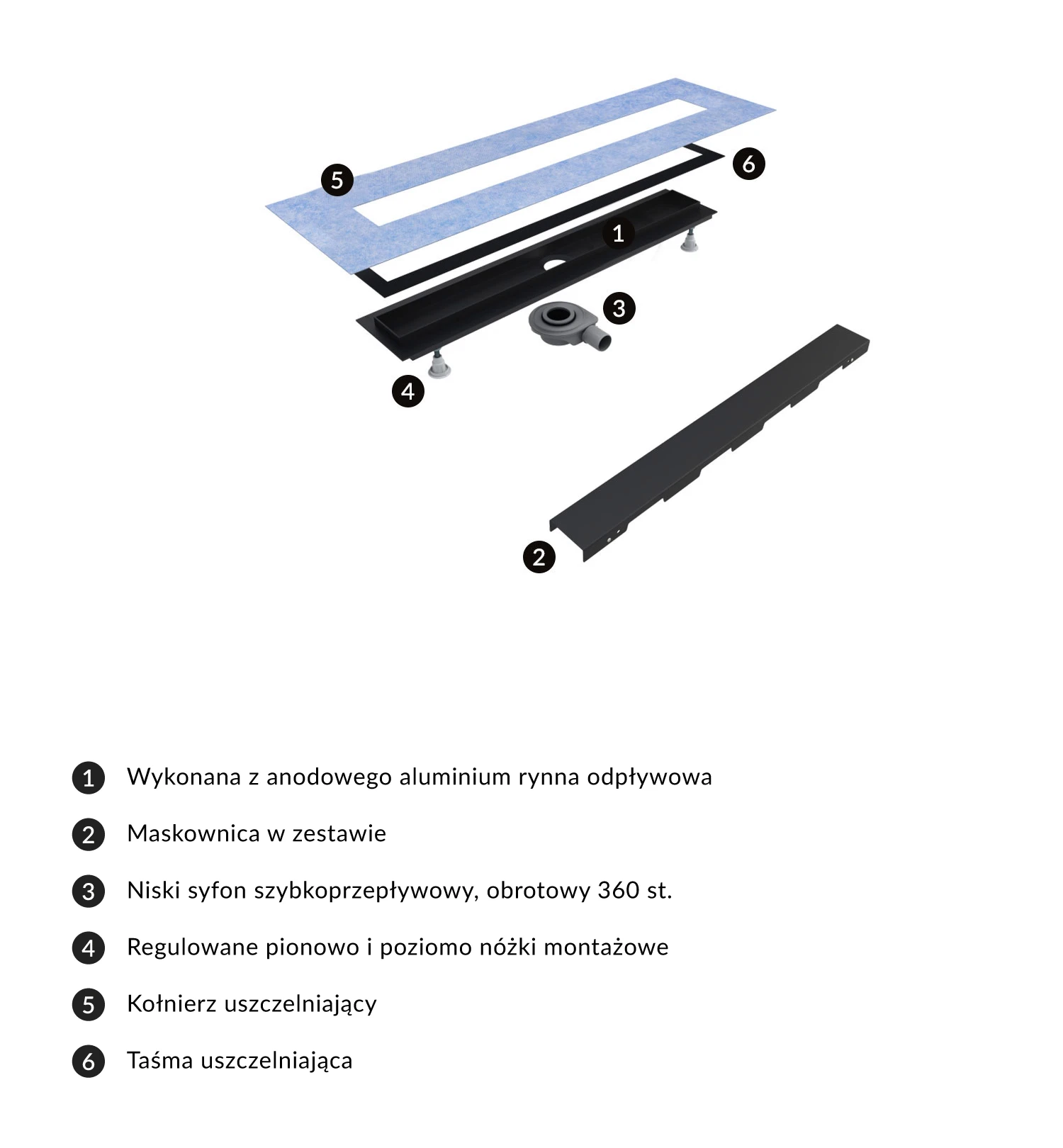 linear shower drain with full cover, 90 cm