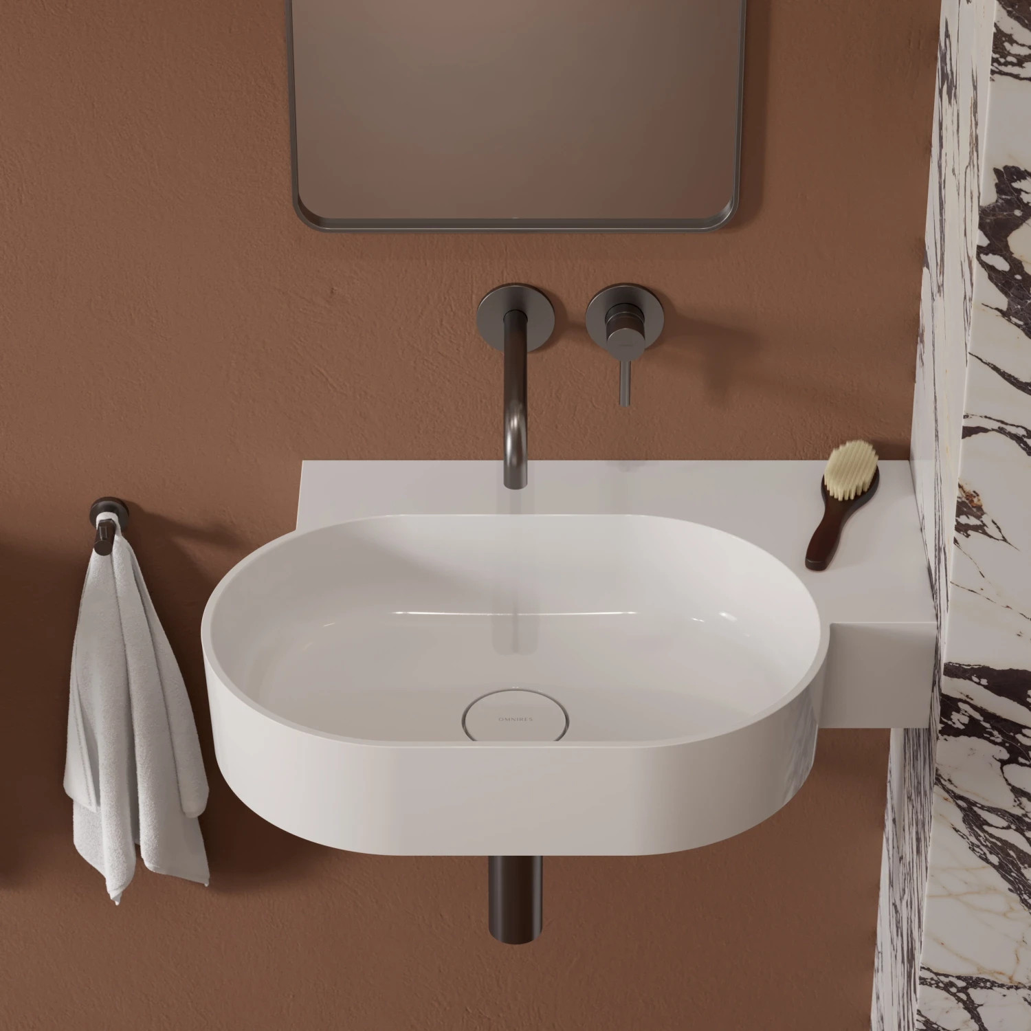 vasque à poser/suspendu - droite, 64 x 44 cm