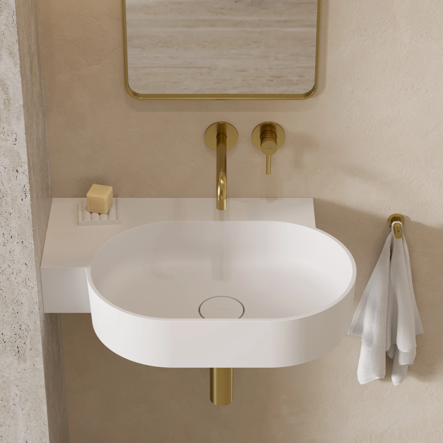 umywalka nablatowa/wisząca - lewa, 64 x 44 cm