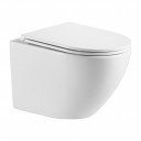 rimless wall-mounted toilet with soft-close seat, 49 x 37 cm