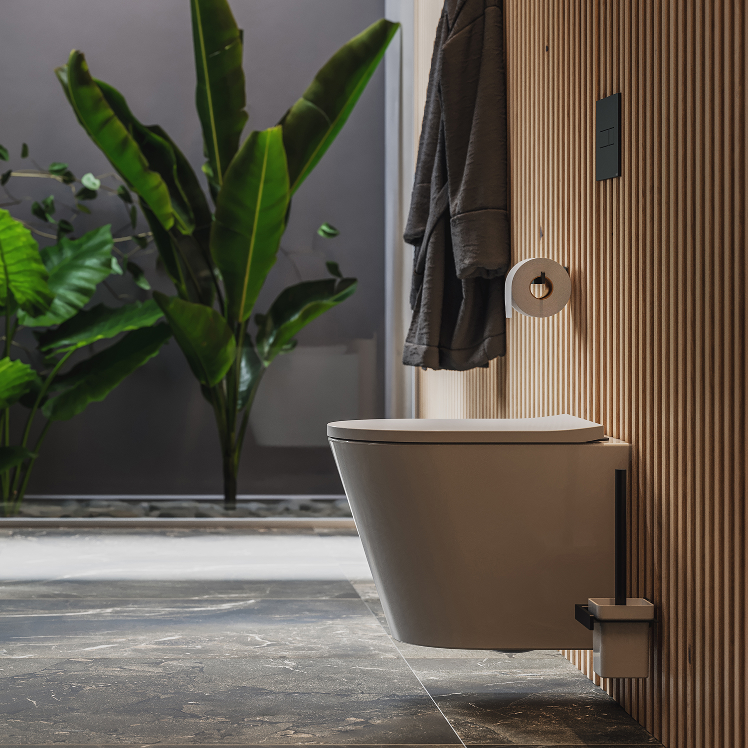 wall-mounted toilet with soft-close seat, 52 x 36 cm