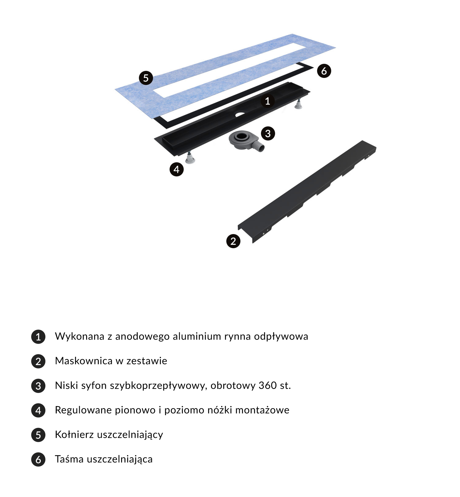 linear shower drain with full cover, 90 cm