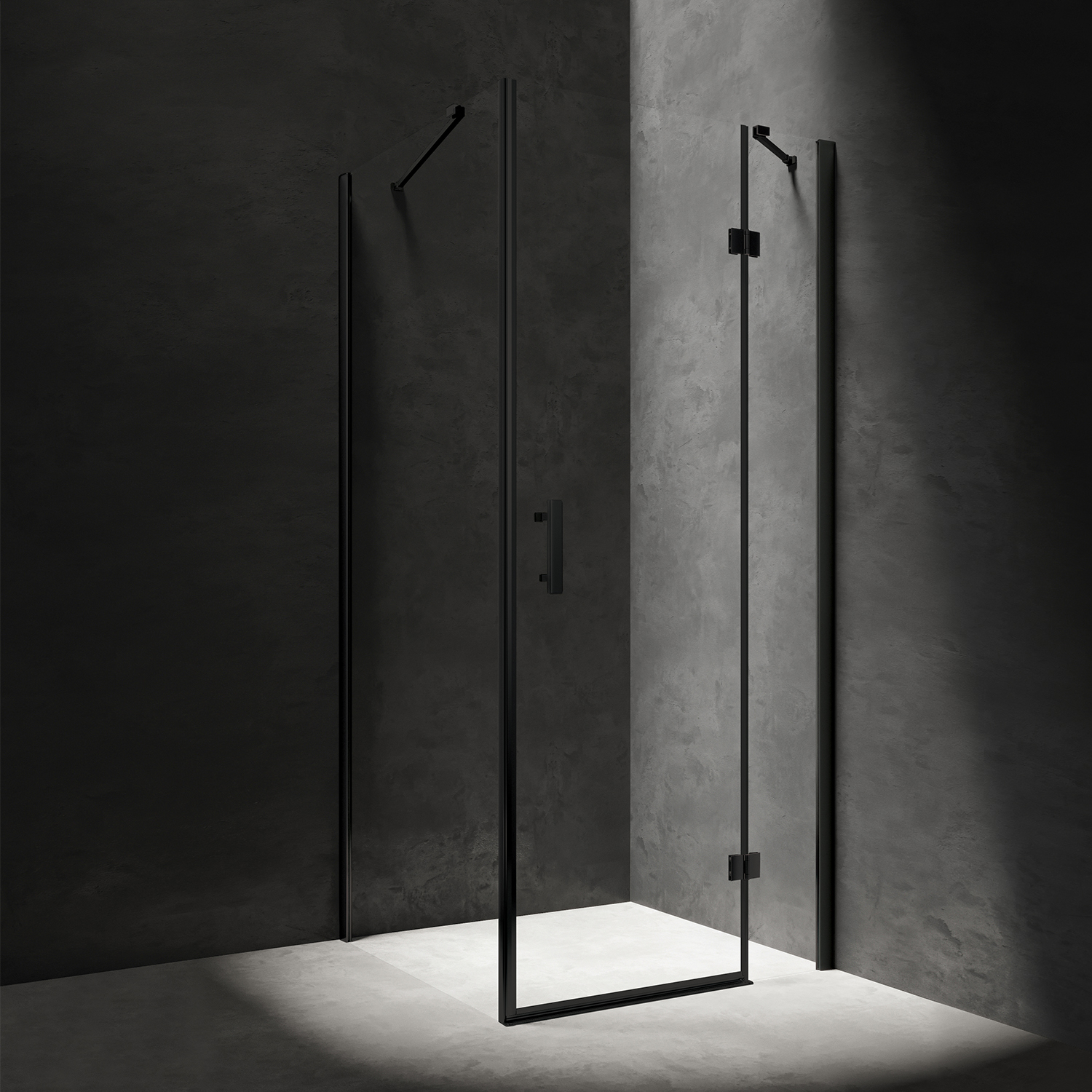 square shower enclosure with hinged door