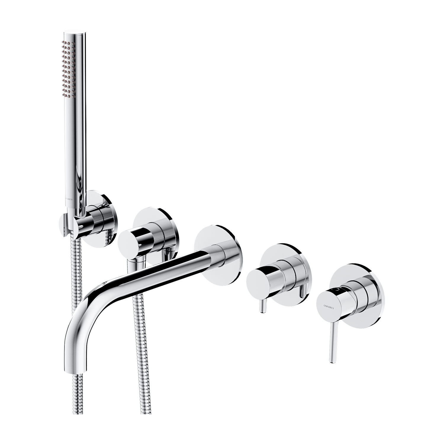 5-hole bath mixer for concealed installation with long spout