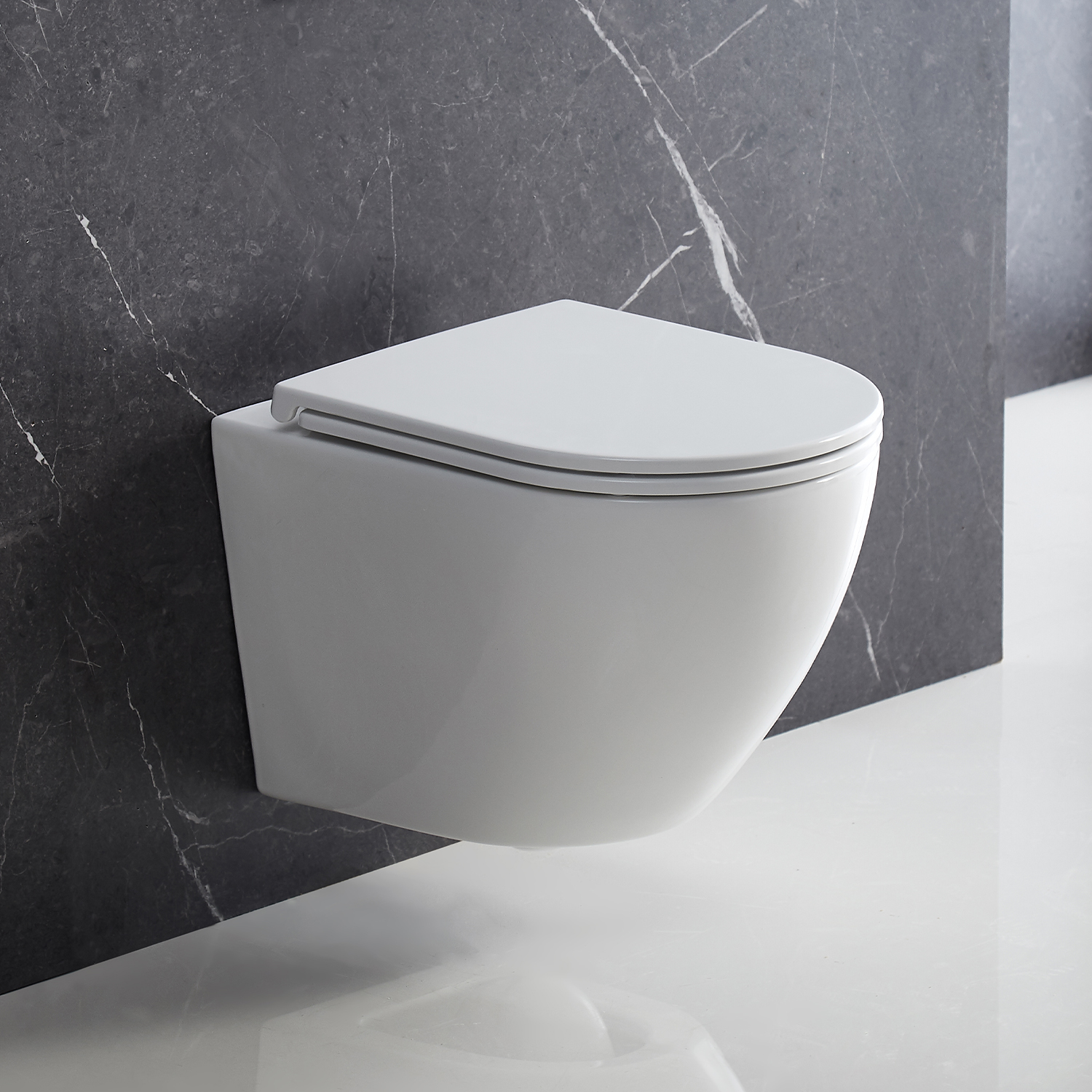 wall-mounted toilet with soft-close seat, 49 x 37 cm